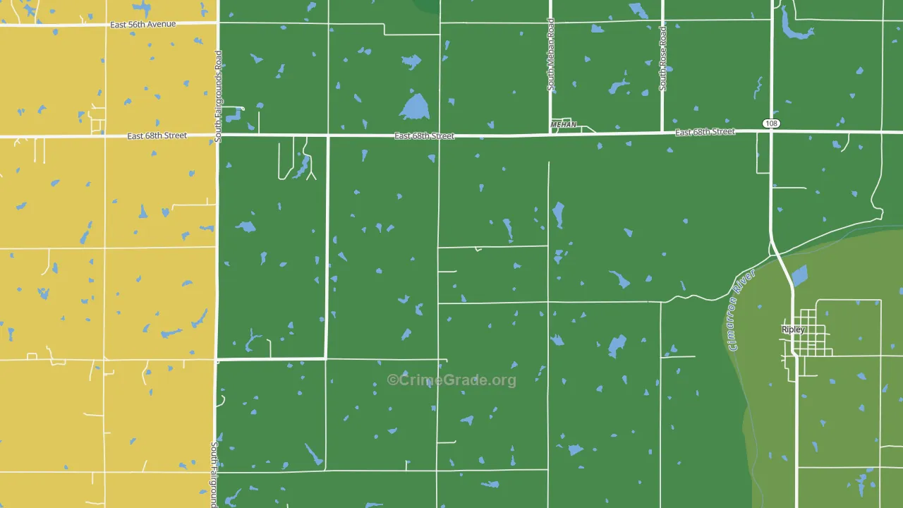 Mehan, OK Map of Vehicle Theft Rates