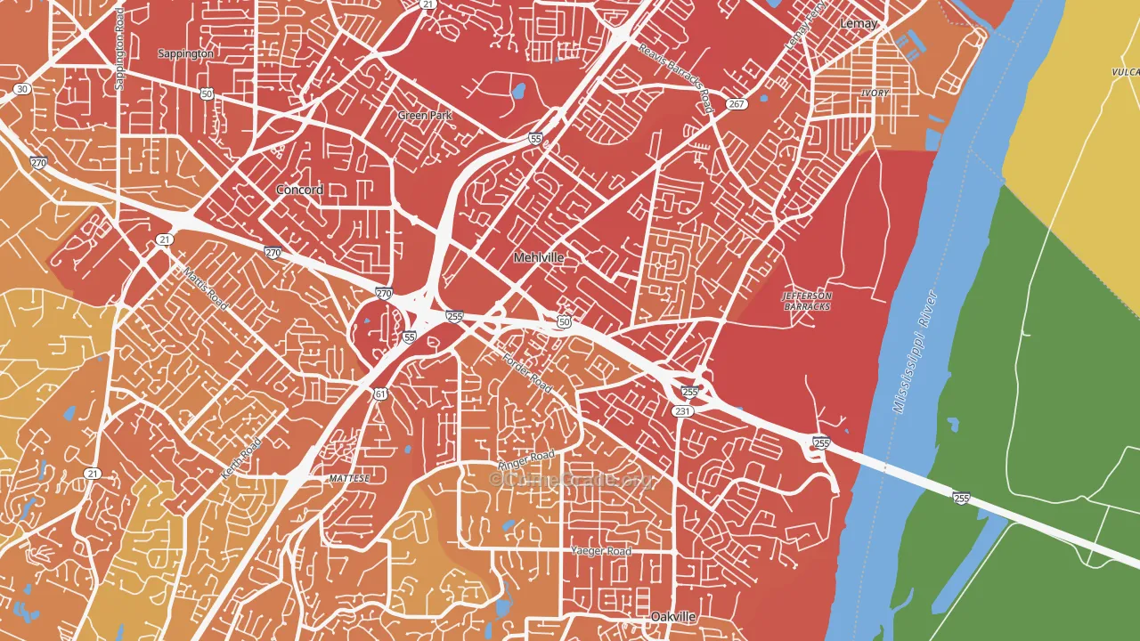 Mehlville, MO Map of Vehicle Theft Rates