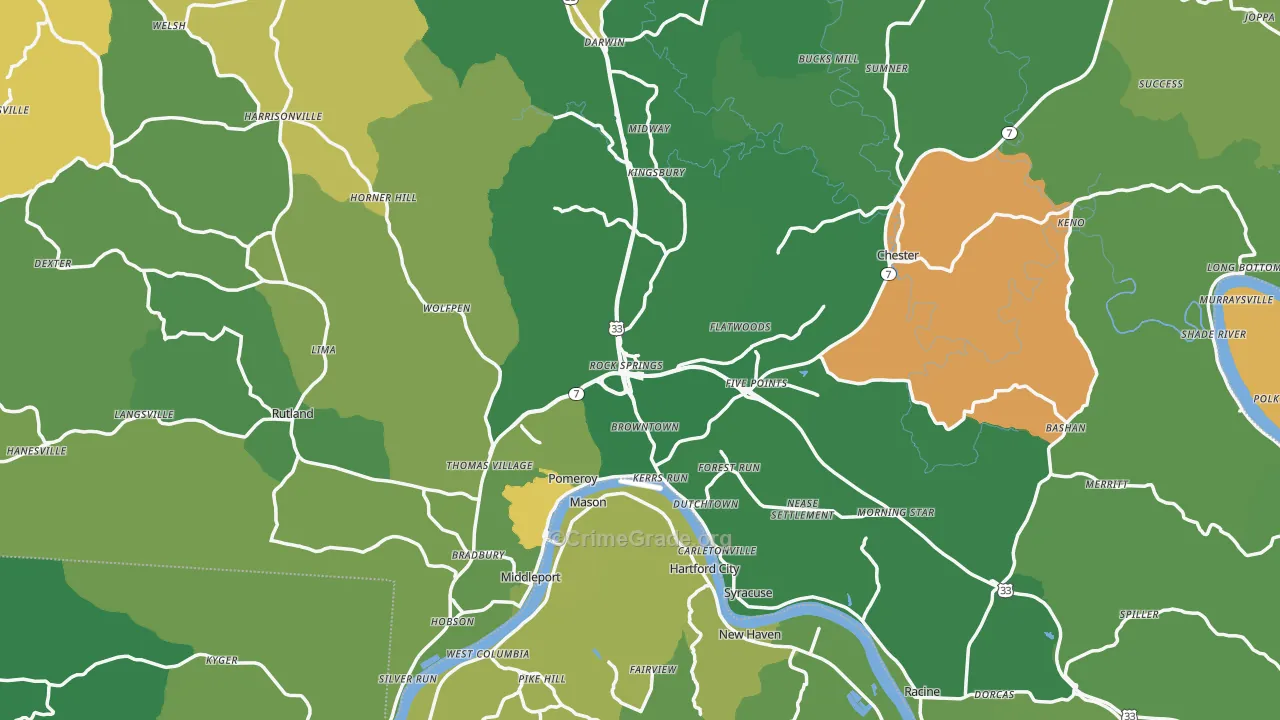 Meigs County, OH Map of Vehicle Theft Rates