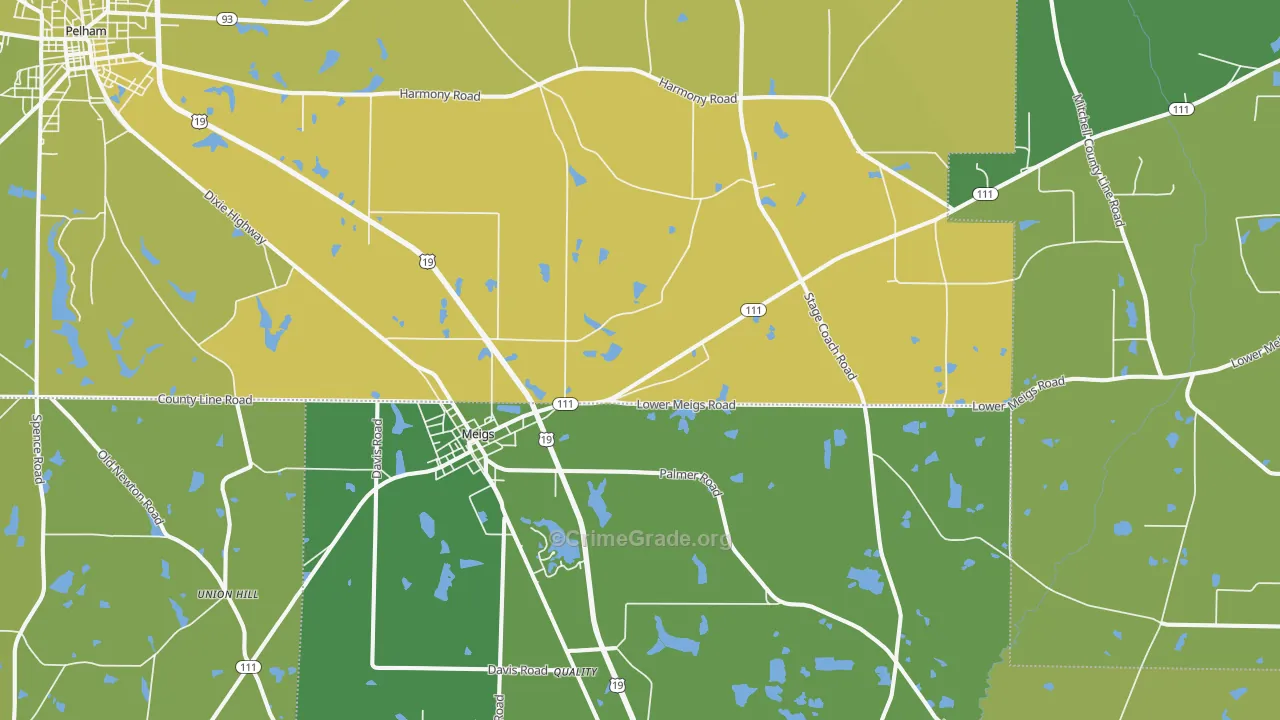 Meigs, GA Map of Vehicle Theft Rates