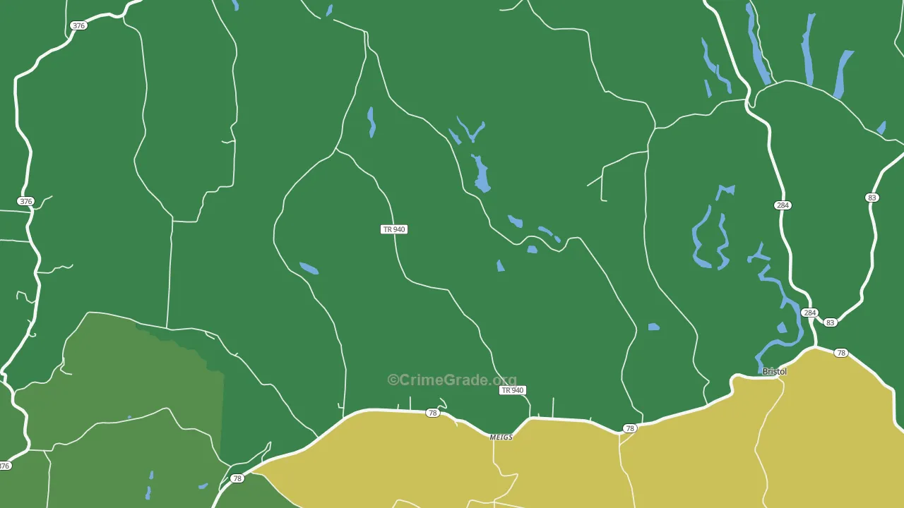 Meigs, OH Map of Vehicle Theft Rates
