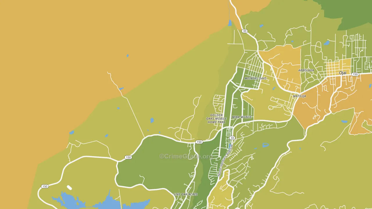 Meiners Oaks, CA Map of Vehicle Theft Rates