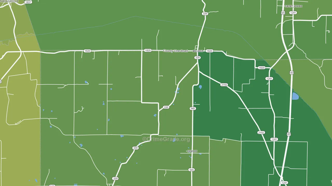 Melber, KY Map of Vehicle Theft Rates