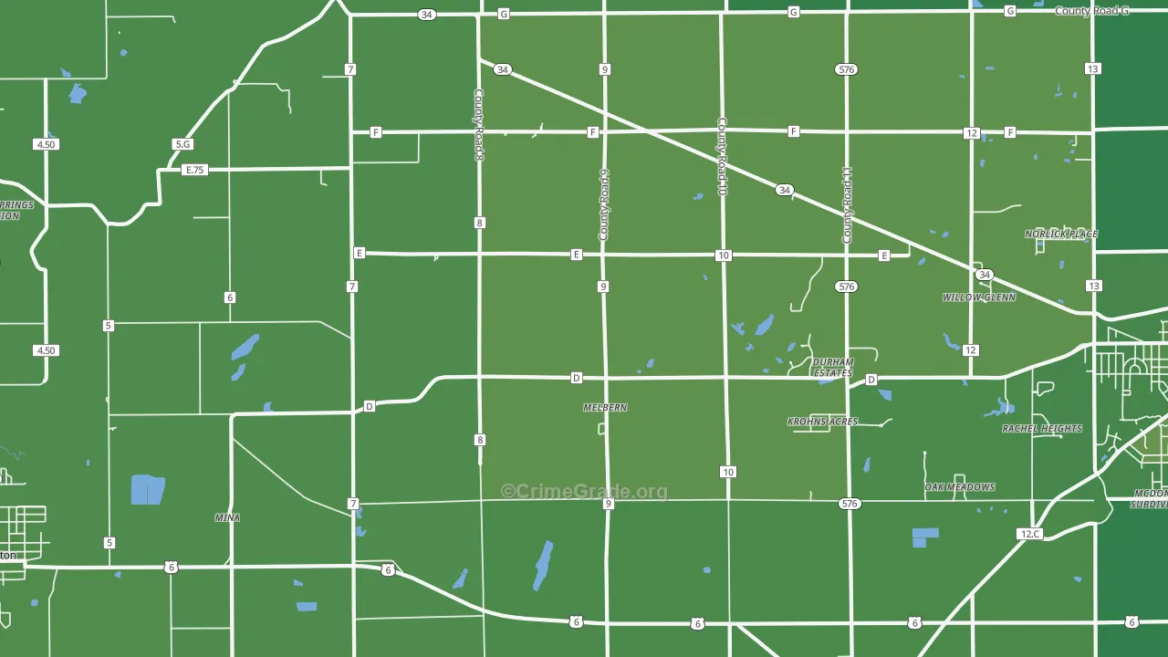 Melbern, OH Map of Vehicle Theft Rates