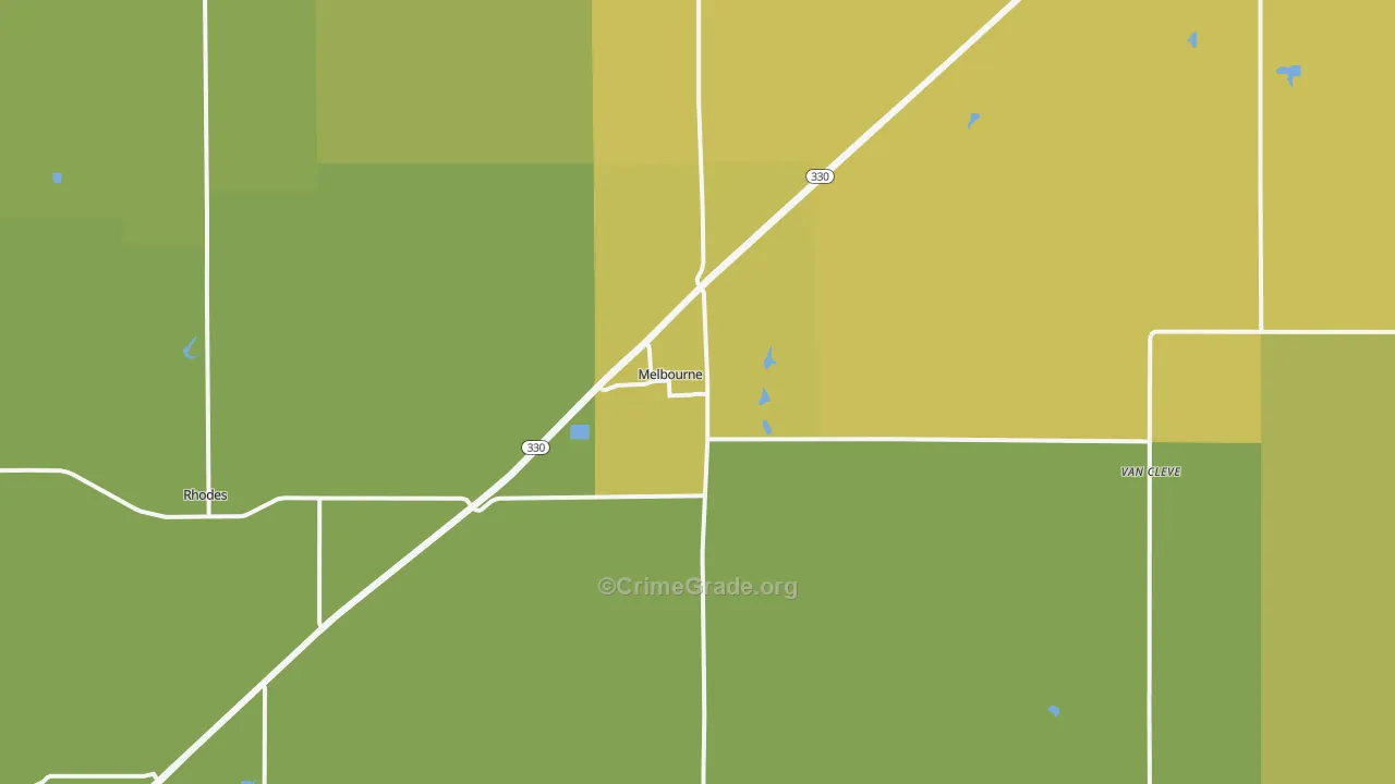Melbourne, IA Map of Vehicle Theft Rates