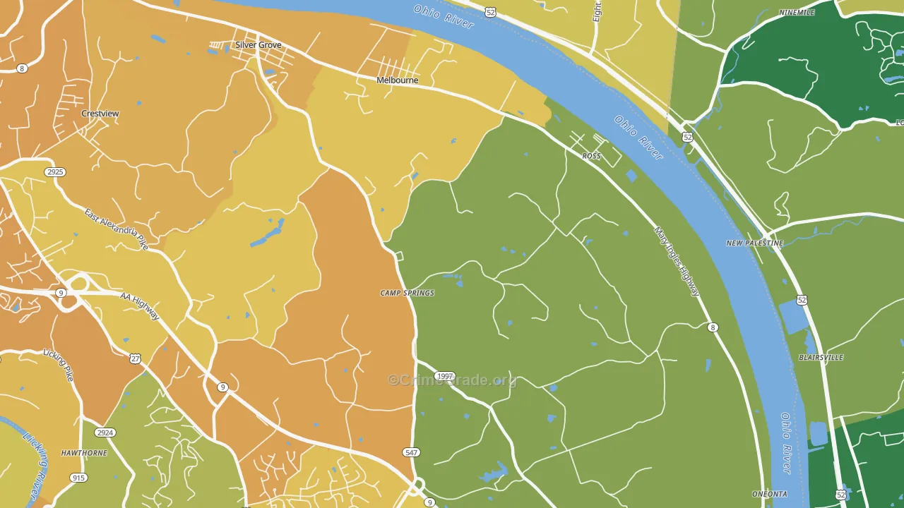 Melbourne, KY Map of Vehicle Theft Rates