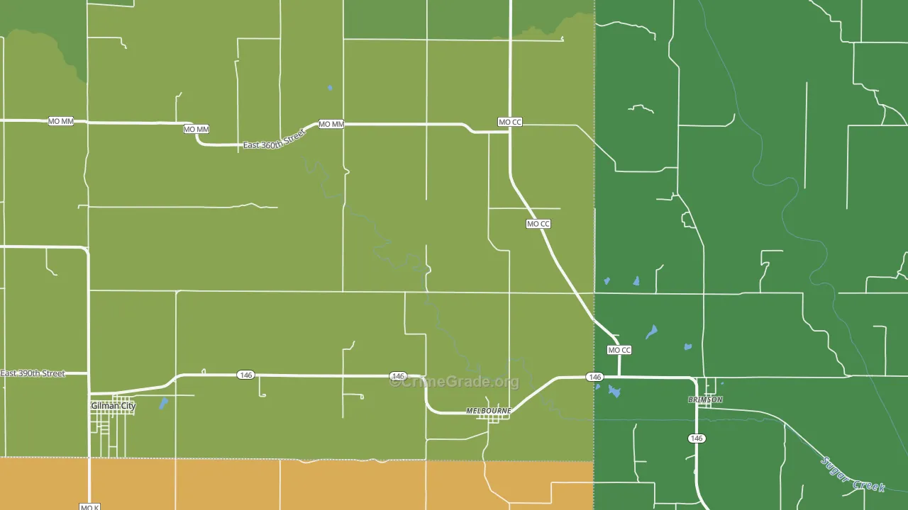Melbourne, MO Map of Vehicle Theft Rates