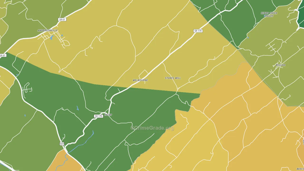 Melbourne, TN Map of Vehicle Theft Rates