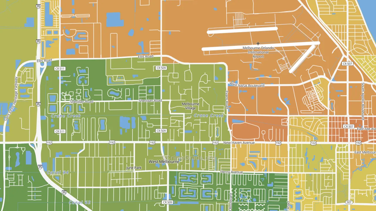 Melbourne Village, FL Map of Vehicle Theft Rates