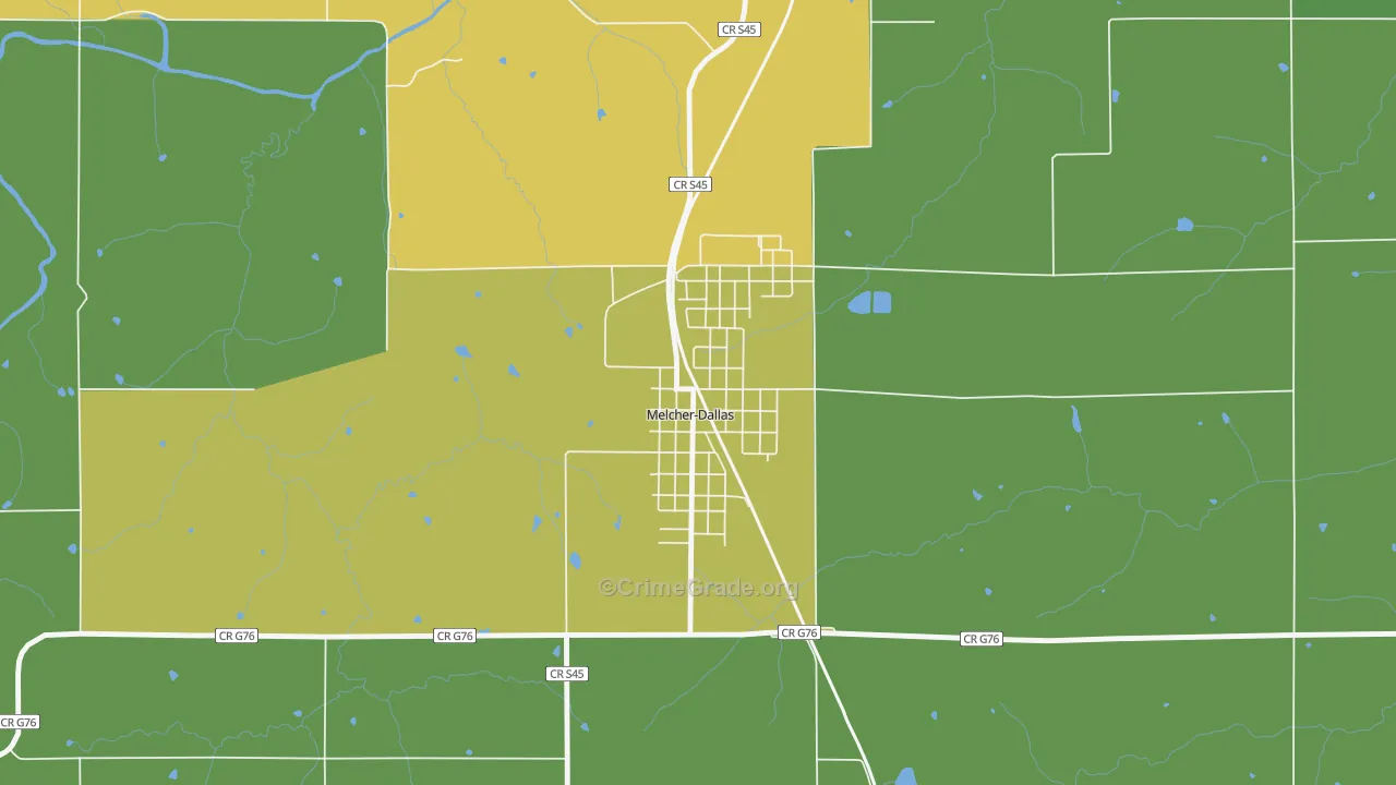 Melcher-Dallas, IA Map of Vehicle Theft Rates