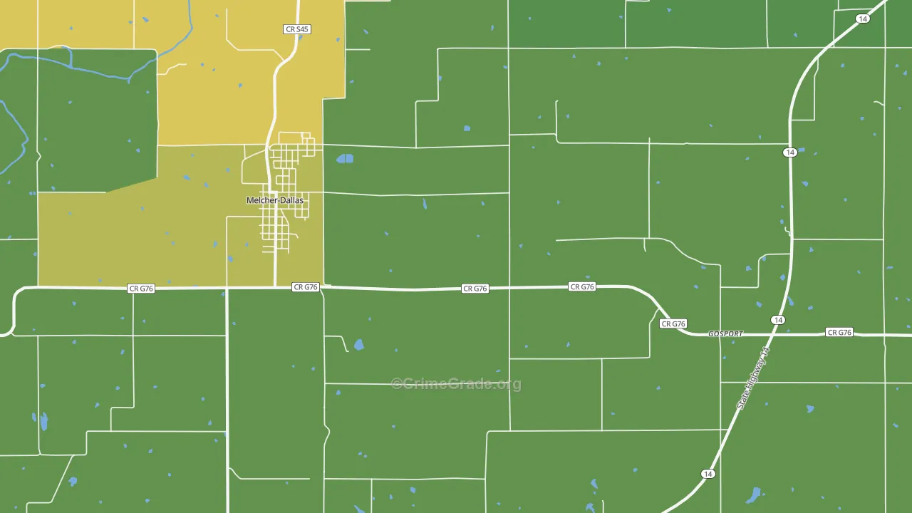 Melcher, IA Map of Vehicle Theft Rates