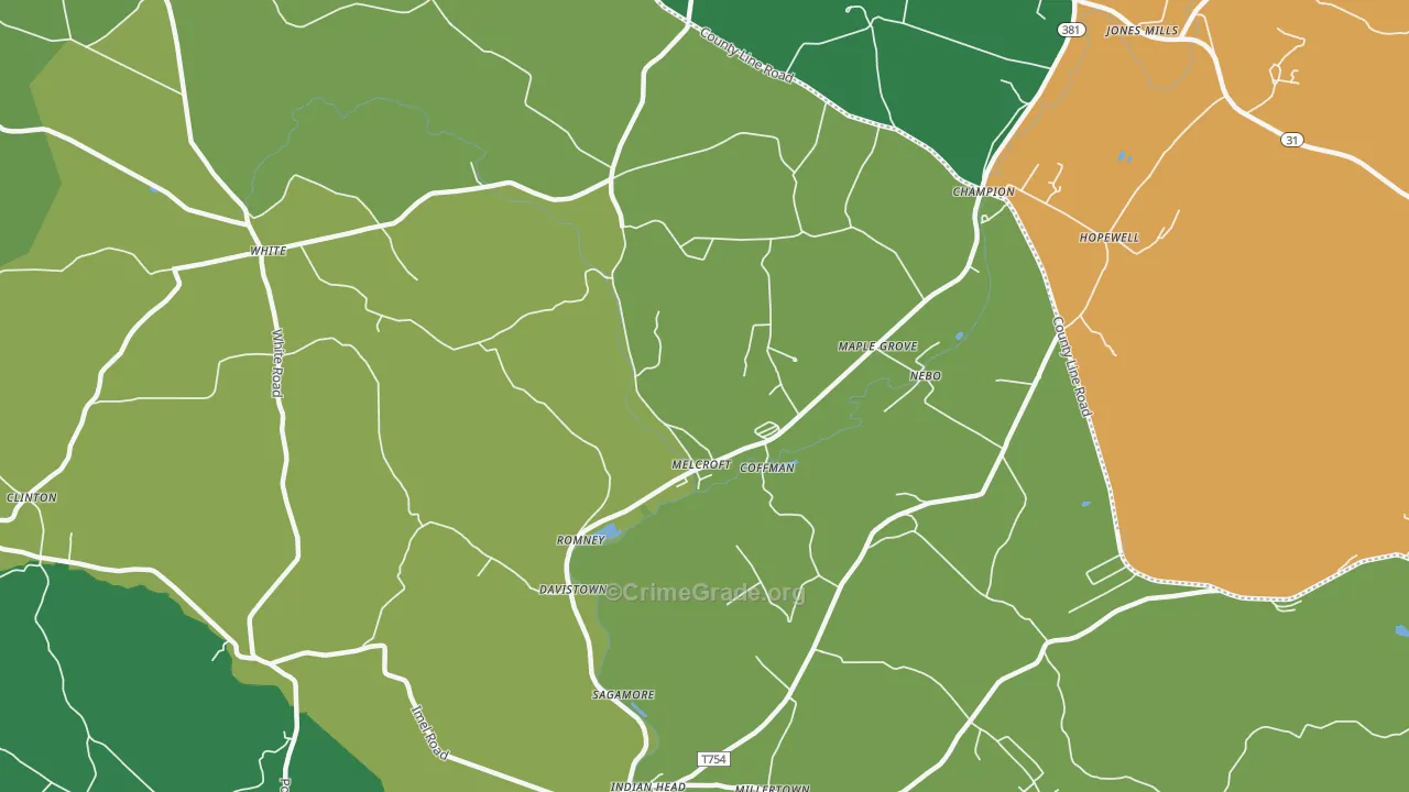Melcroft, PA Map of Vehicle Theft Rates