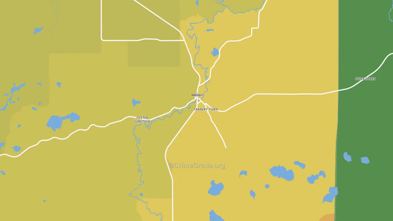 Mellen, WI Map of Vehicle Theft Rates