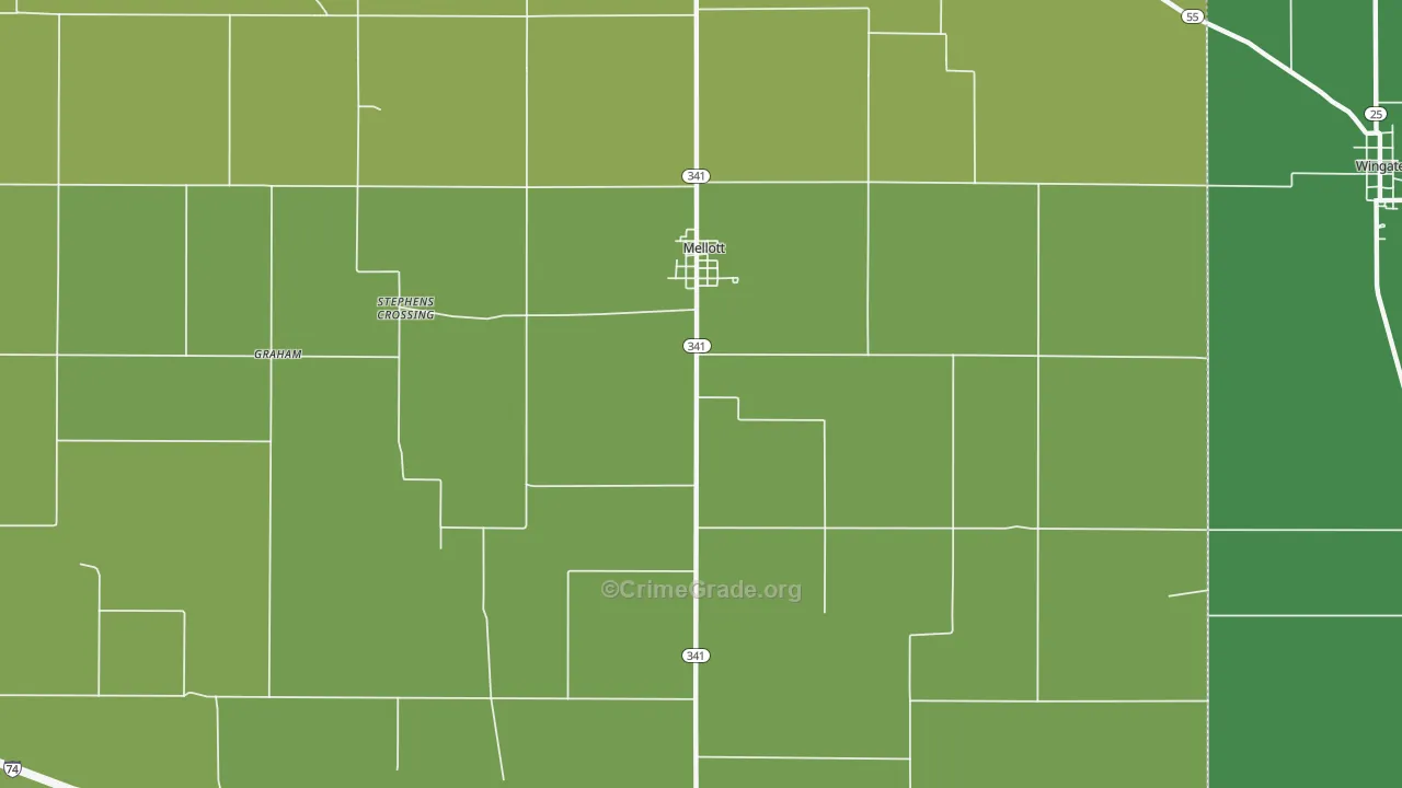 Mellott, IN Map of Vehicle Theft Rates