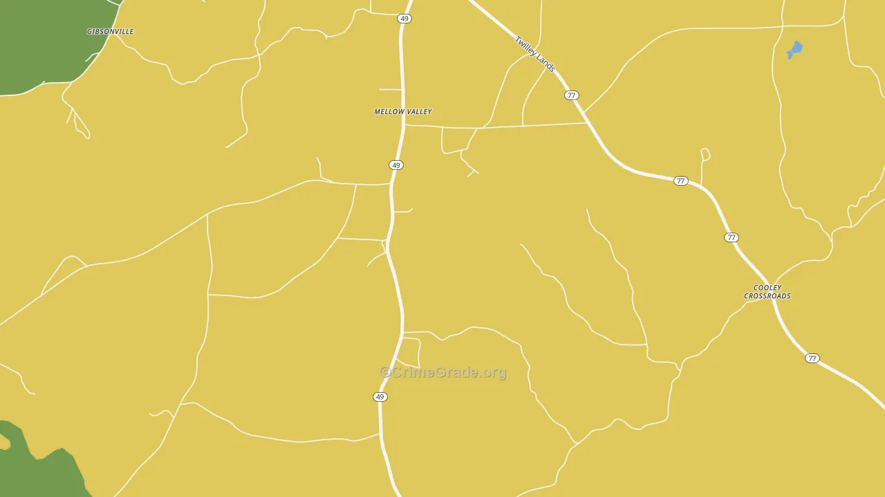 Mellow Valley, AL Map of Vehicle Theft Rates