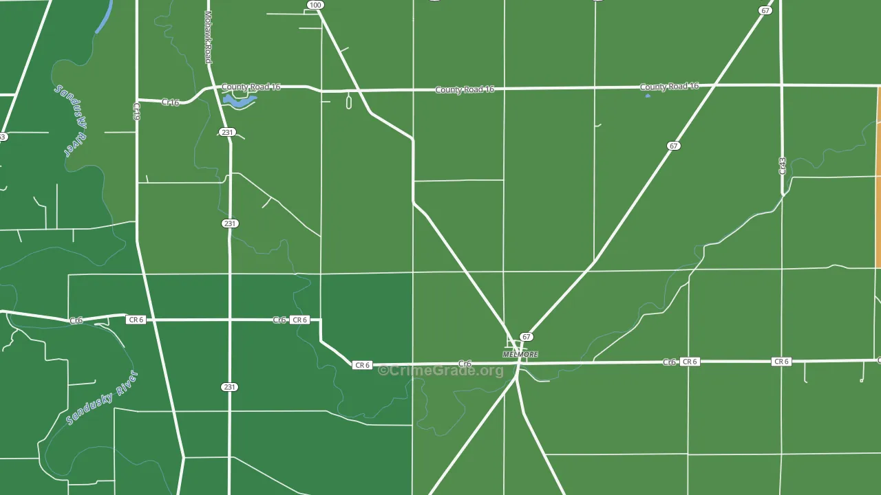 Melmore, OH Map of Vehicle Theft Rates