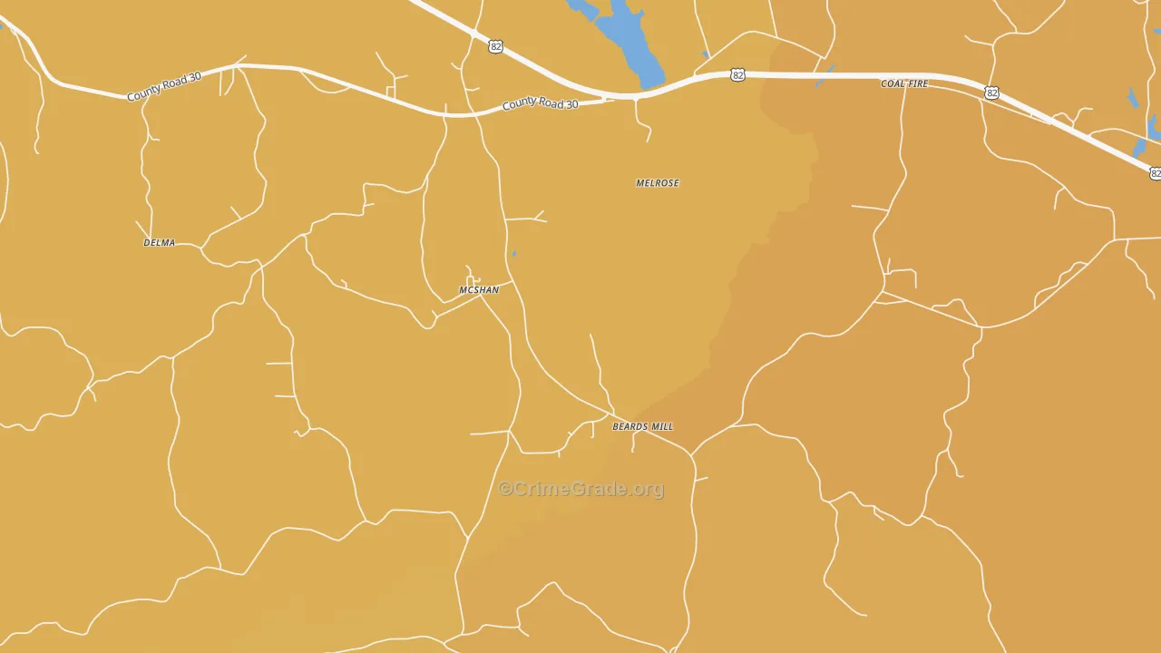 Melrose, AL Map of Vehicle Theft Rates