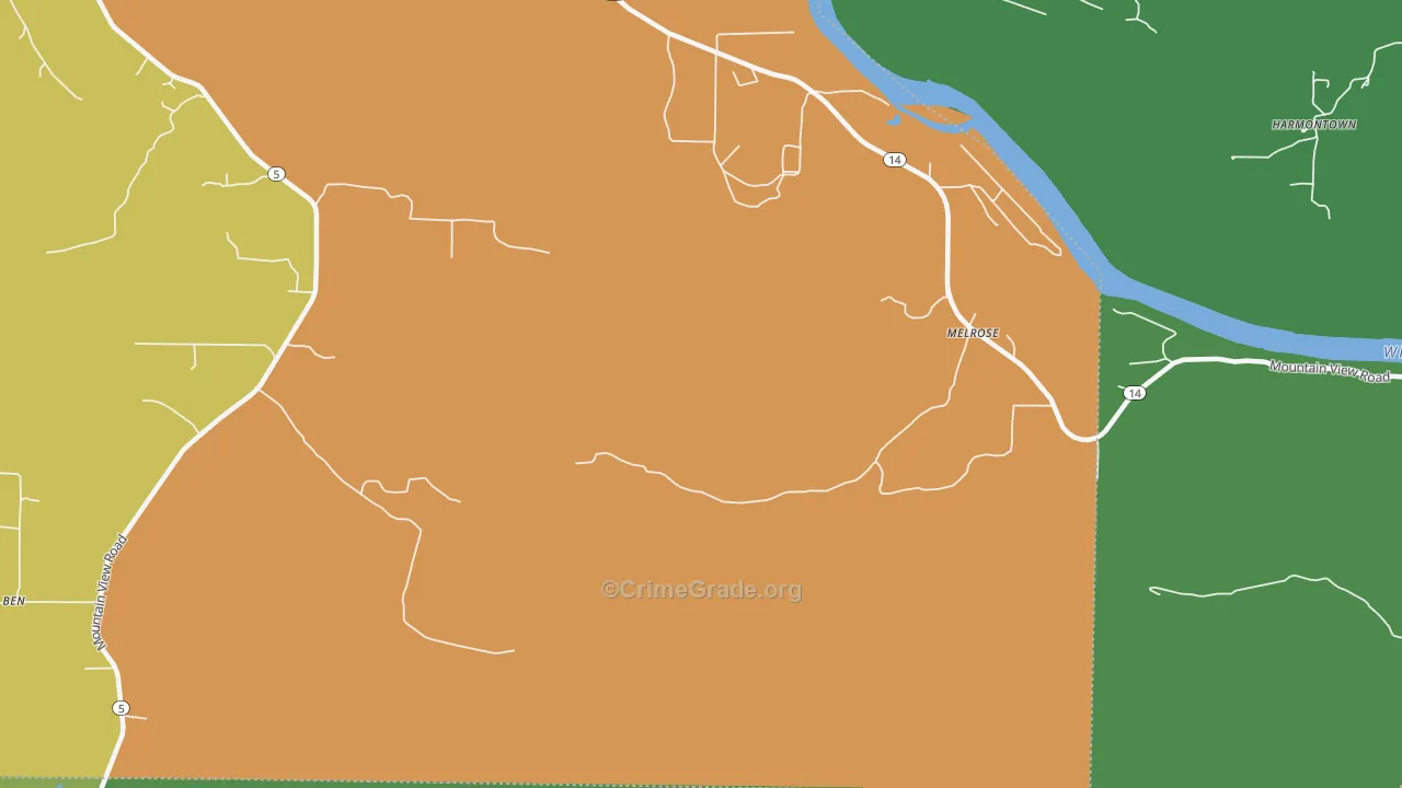Melrose, AR Map of Vehicle Theft Rates