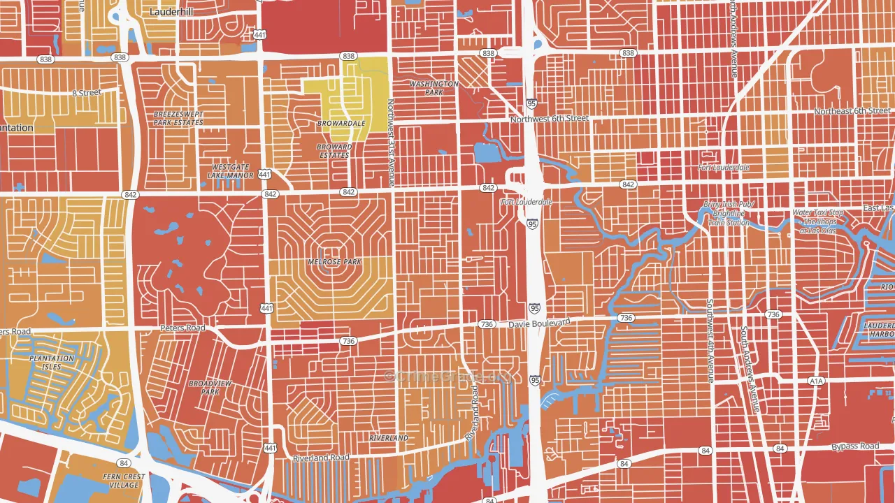 Melrose Manors, Fort Lauderdale, FL Map of Vehicle Theft Rates