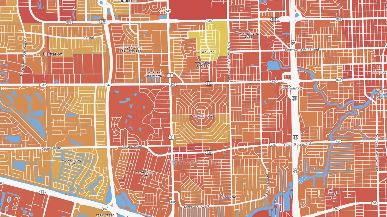 Melrose Park, Fort Lauderdale, FL Map of Vehicle Theft Rates