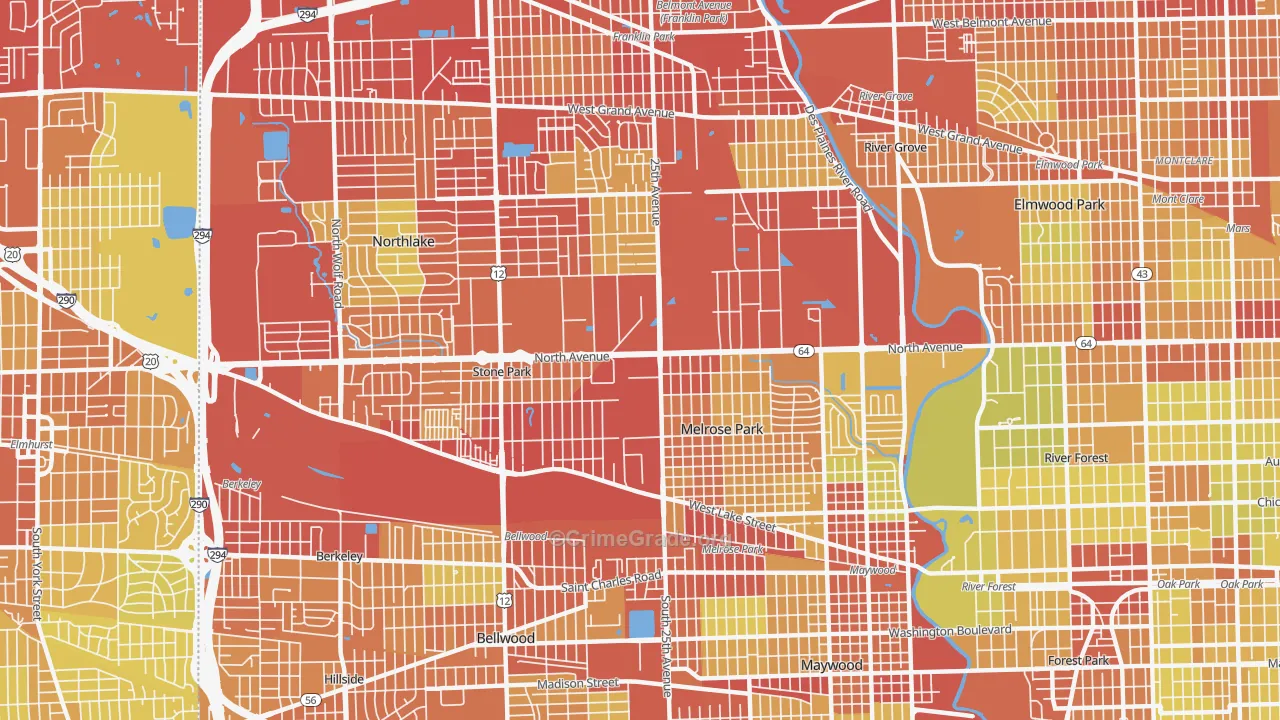 Melrose Park, IL Map of Vehicle Theft Rates