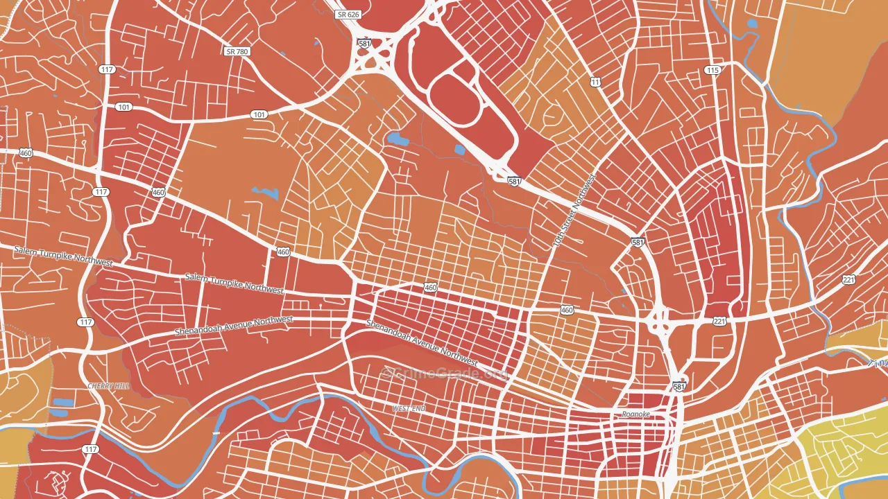 Melrose-Rugby, Roanoke, VA Map of Vehicle Theft Rates