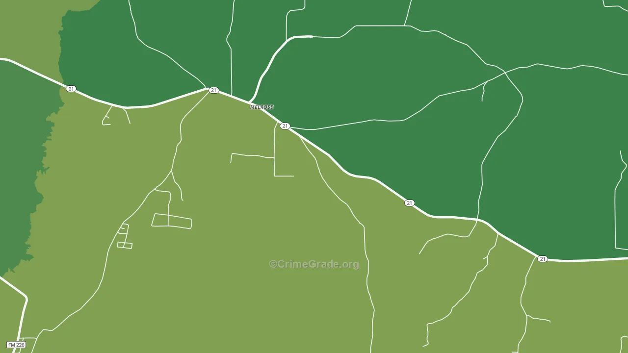 Melrose, TX Map of Vehicle Theft Rates