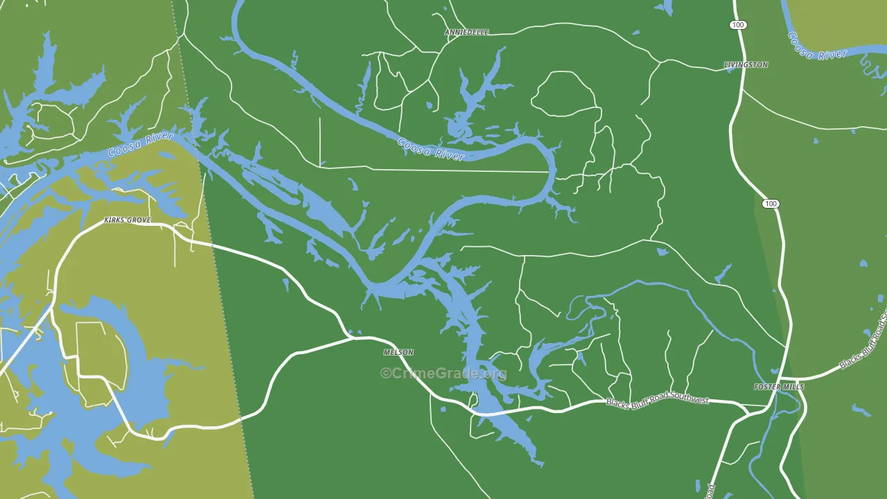 Melson, GA Map of Vehicle Theft Rates