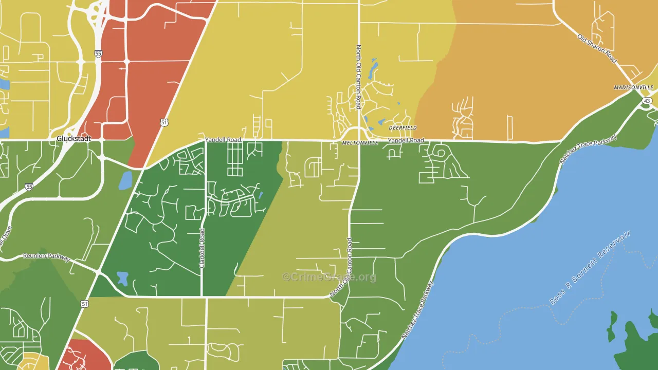 Meltonville, MS Map of Vehicle Theft Rates