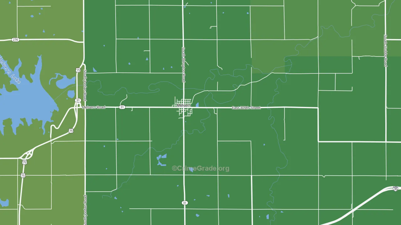 Melvern, KS Map of Vehicle Theft Rates