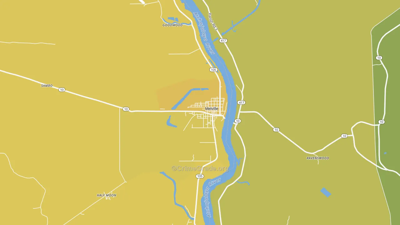 Melville, LA Map of Vehicle Theft Rates