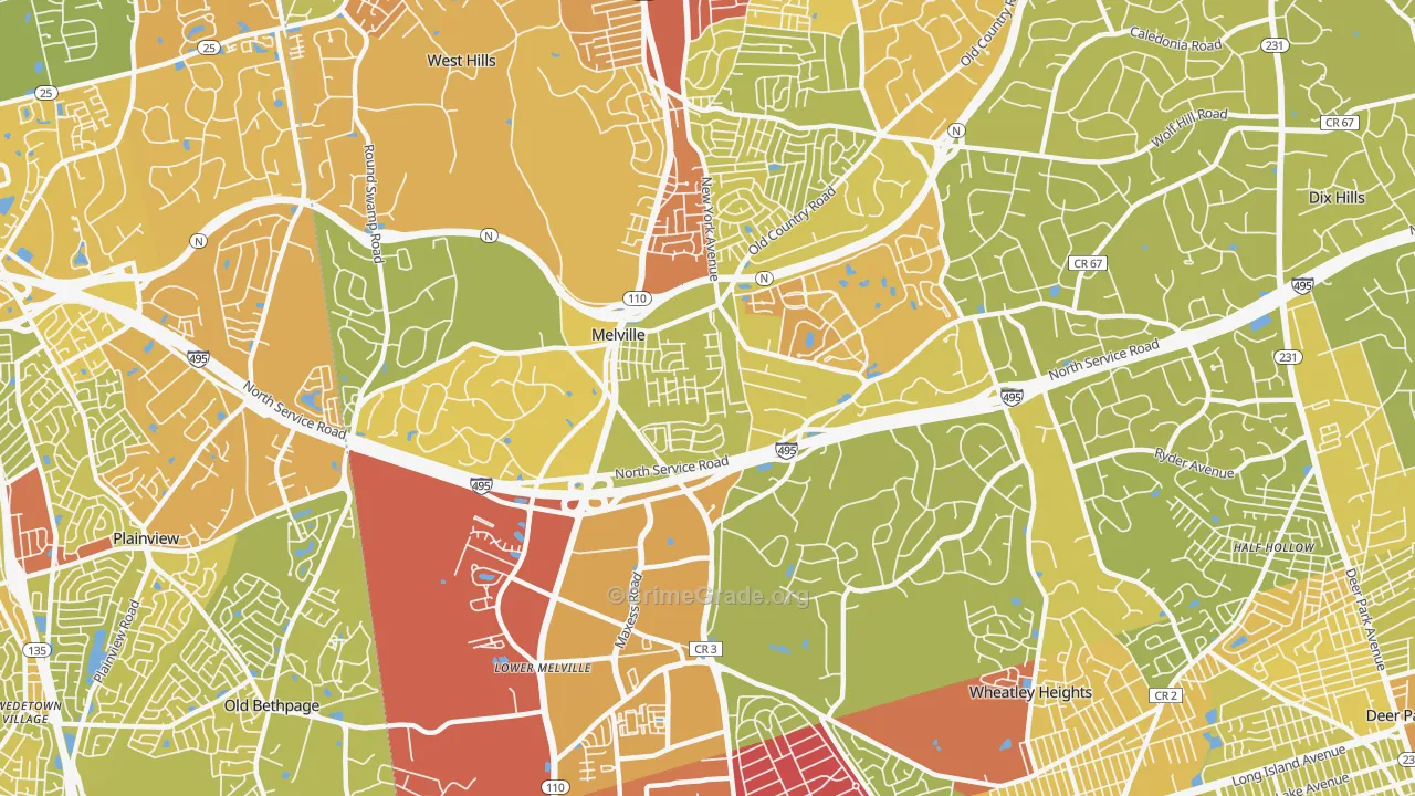 Melville, NY Map of Vehicle Theft Rates