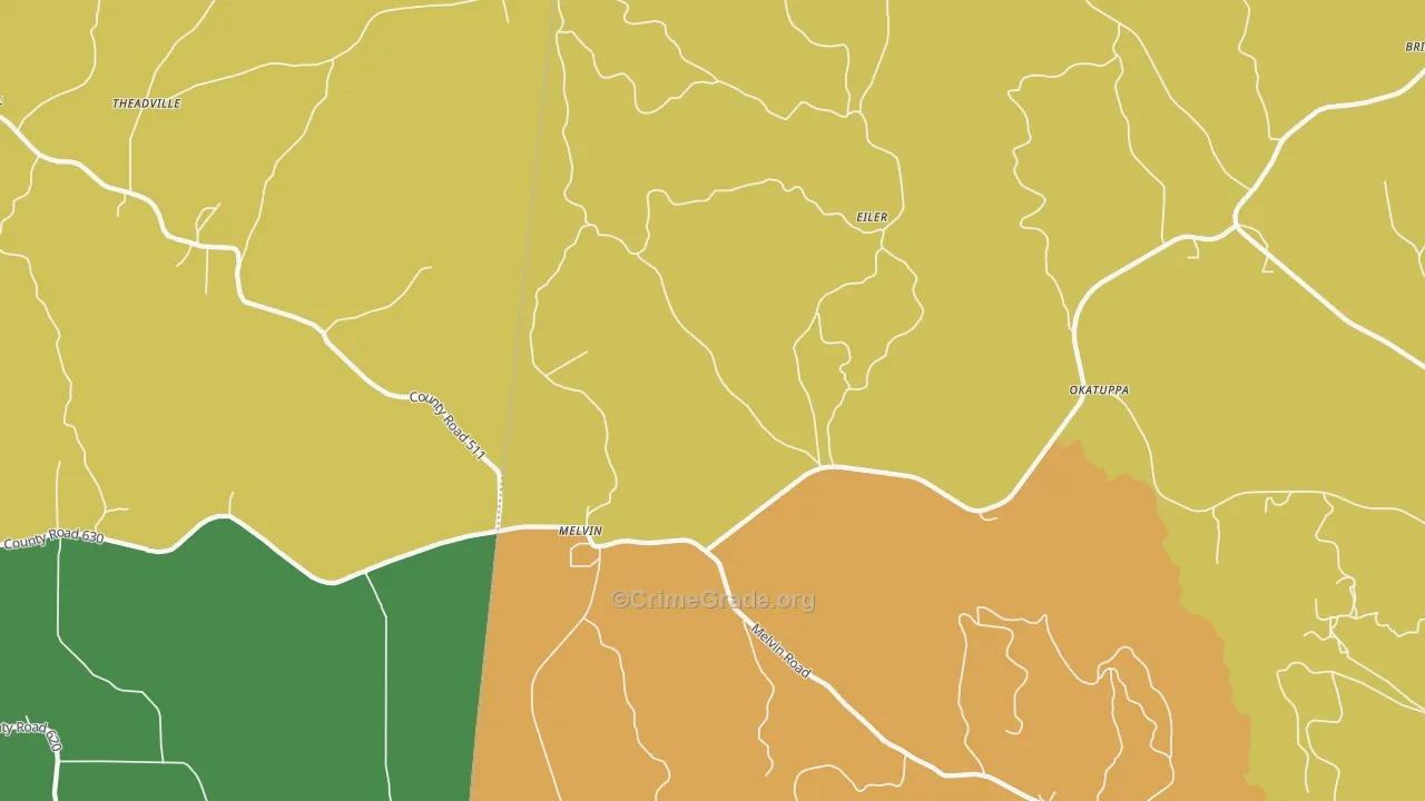 Melvin, AL Map of Vehicle Theft Rates