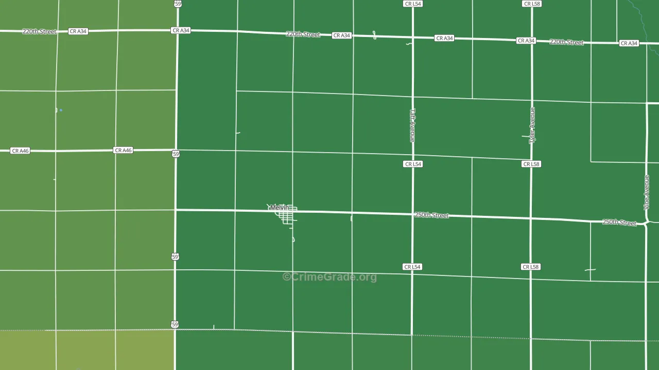 Melvin, IA Map of Vehicle Theft Rates