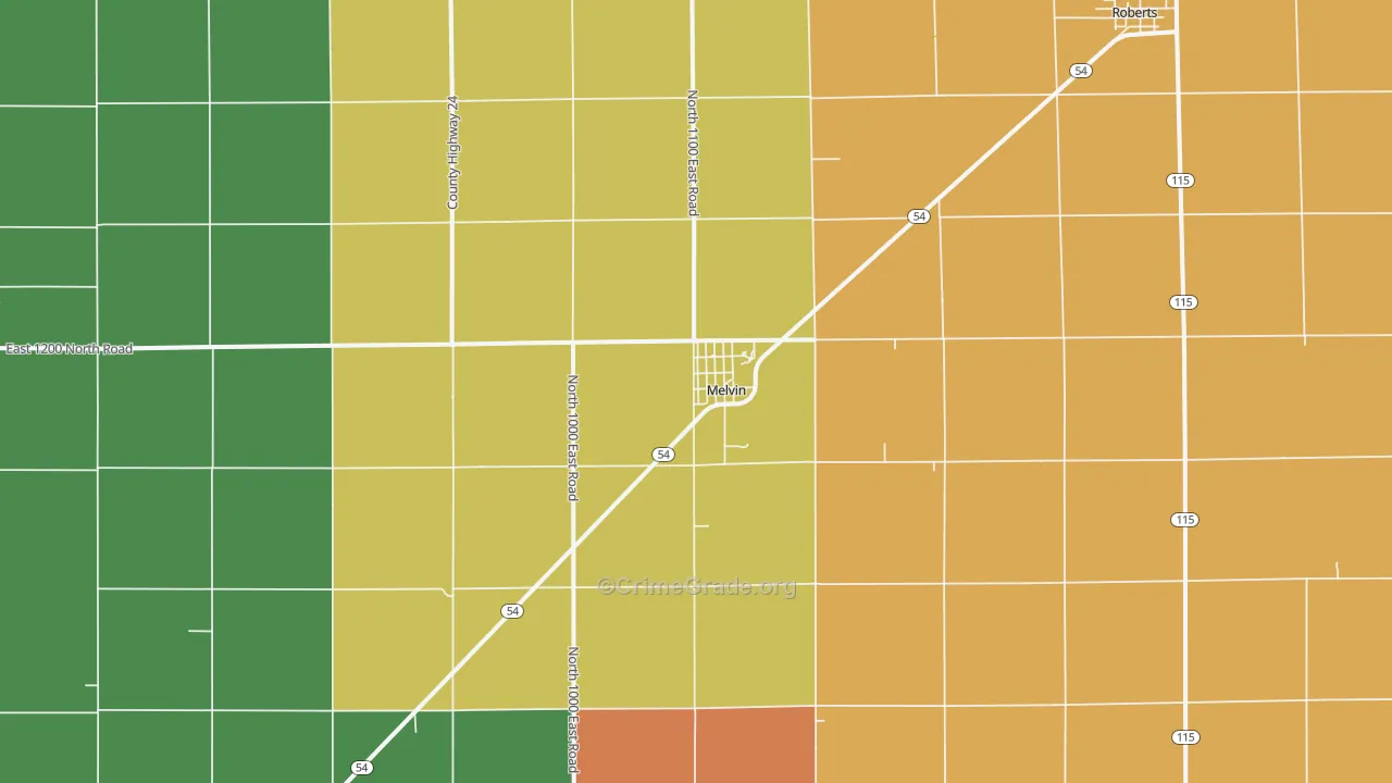 Melvin, IL Map of Vehicle Theft Rates