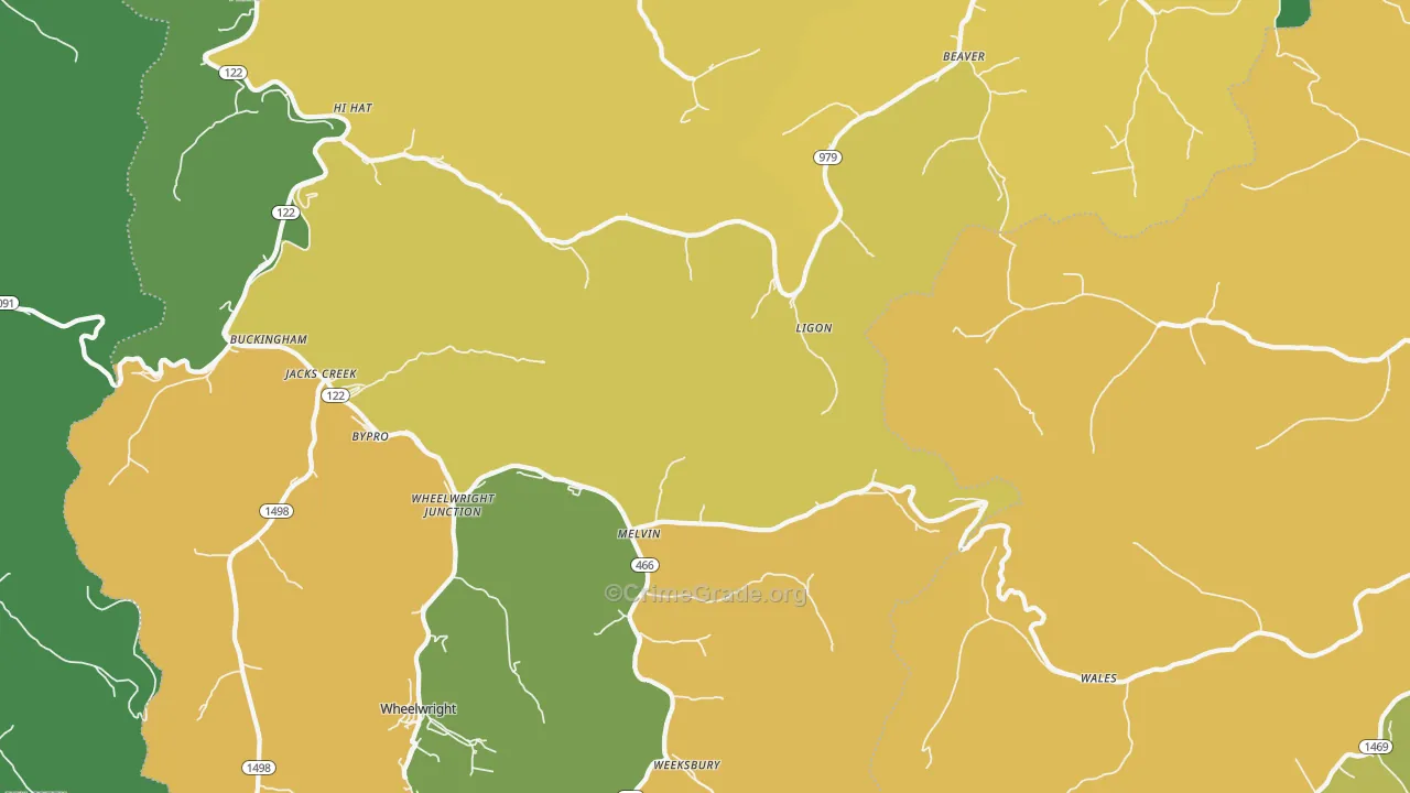 Melvin, KY Map of Vehicle Theft Rates