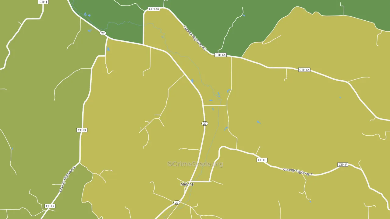Melvina, WI Map of Vehicle Theft Rates