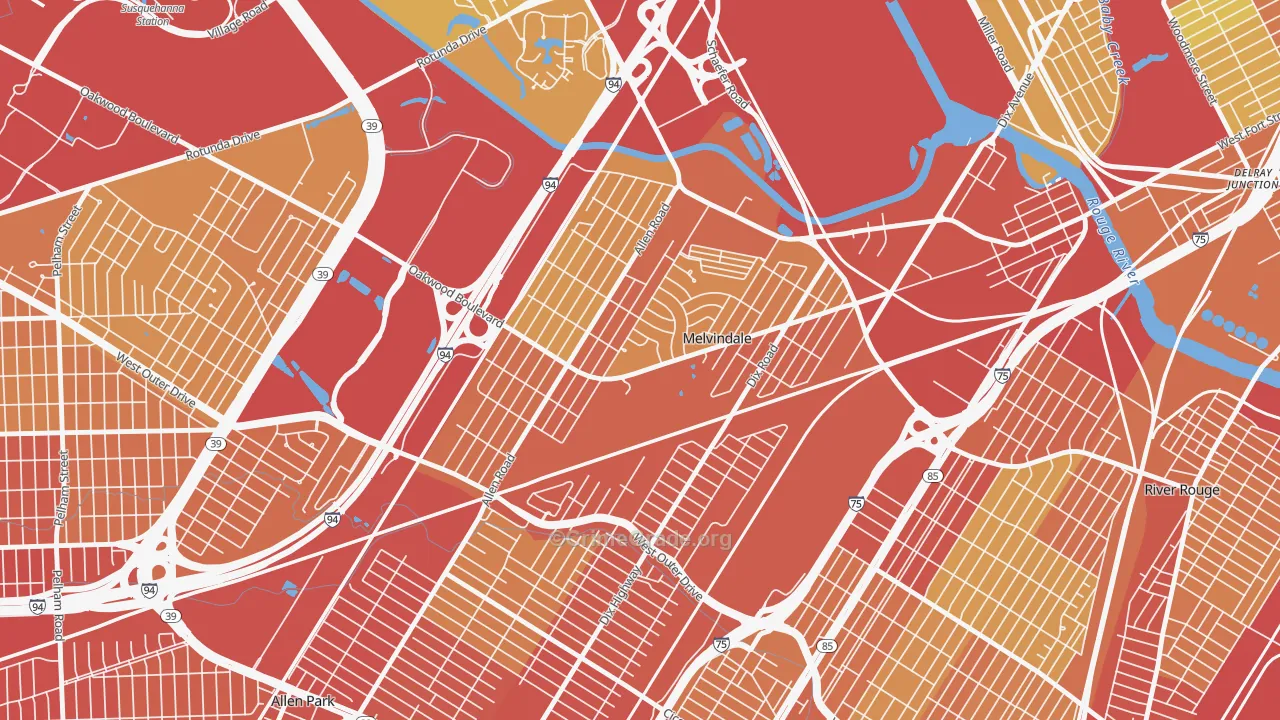 Melvindale, MI Map of Vehicle Theft Rates