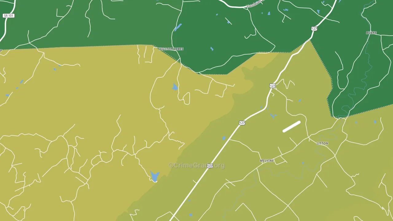 Melvine, TN Map of Vehicle Theft Rates