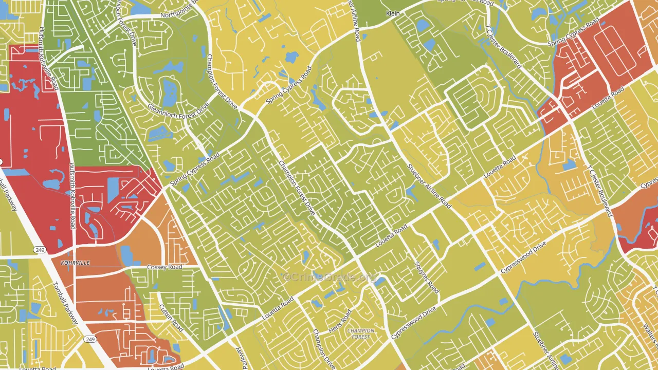 Memorial Northwest, Spring, TX Map of Vehicle Theft Rates