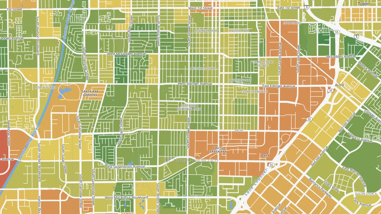 Memorial Park, Santa Ana, CA Map of Vehicle Theft Rates