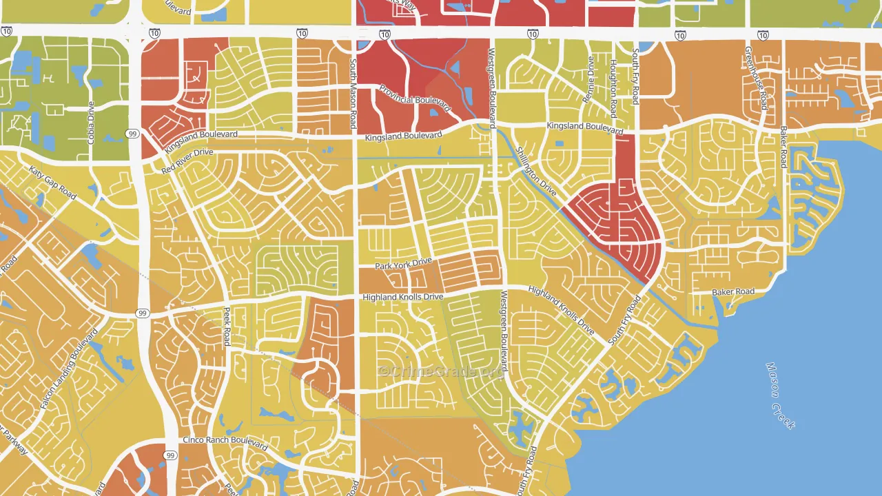 Memorial Parkway, Katy, TX Map of Vehicle Theft Rates