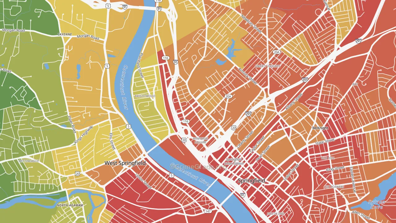 Memorial Square, Springfield, MA Map of Vehicle Theft Rates
