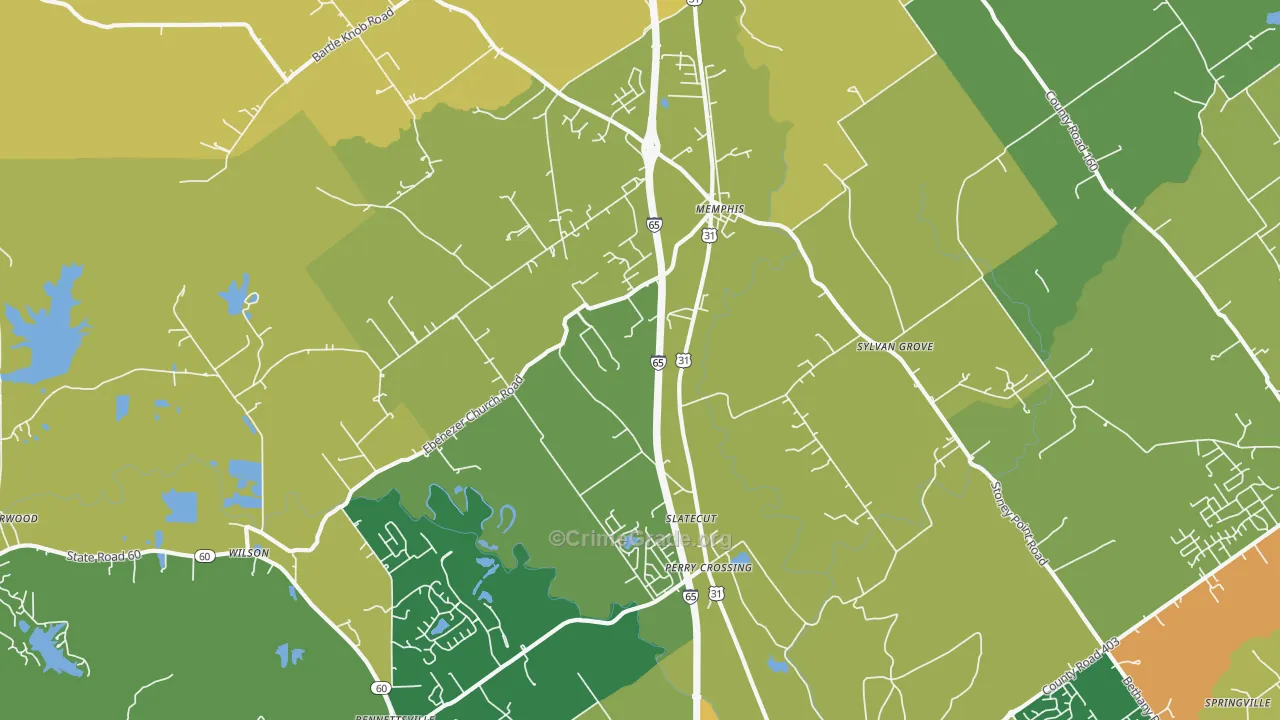 Memphis, IN Map of Vehicle Theft Rates