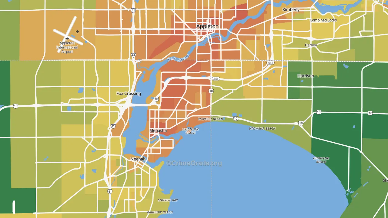 Menasha, WI Map of Vehicle Theft Rates