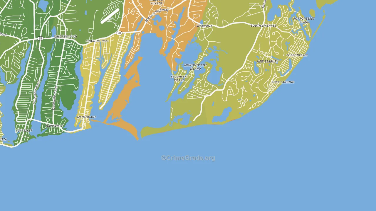 Menauhant, MA Map of Vehicle Theft Rates