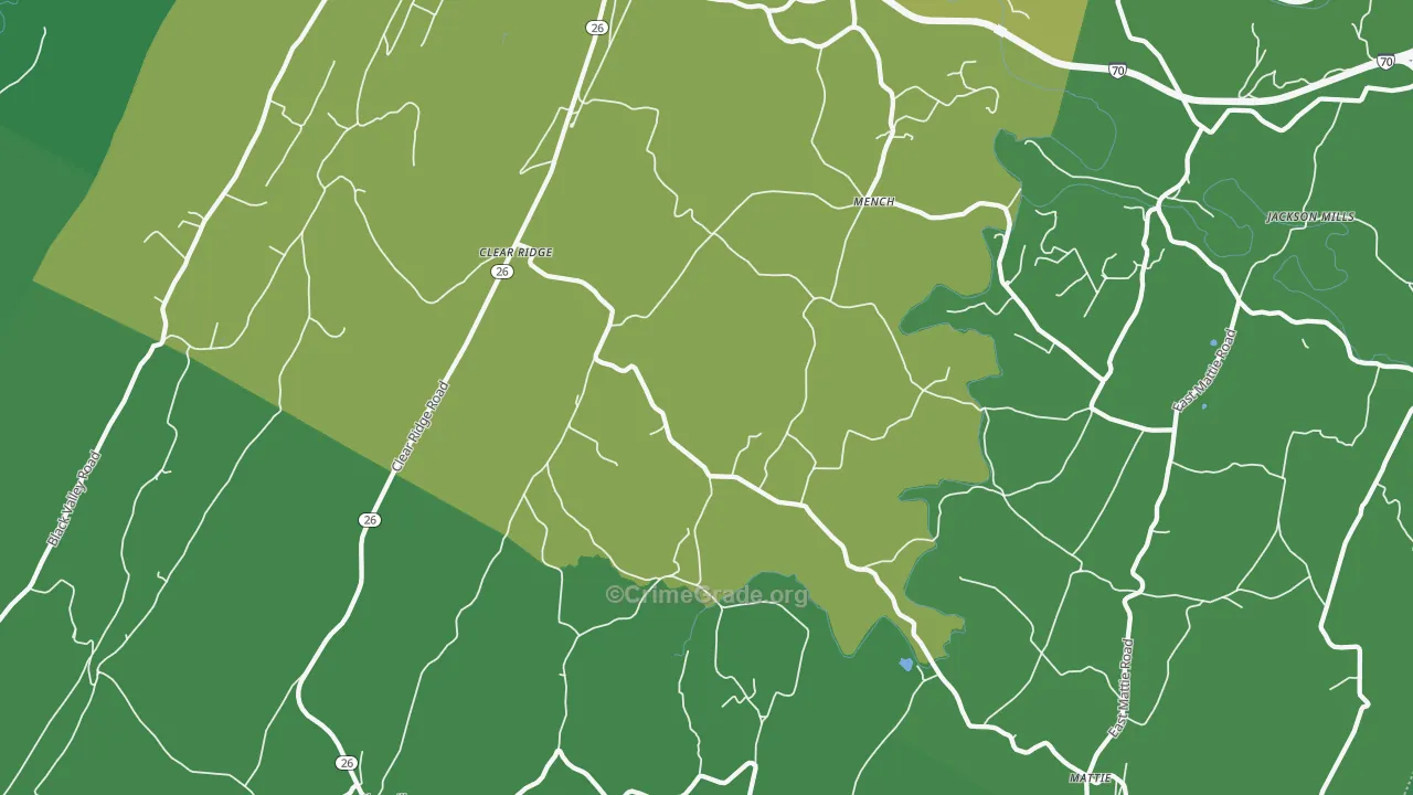 Mench, PA Map of Vehicle Theft Rates