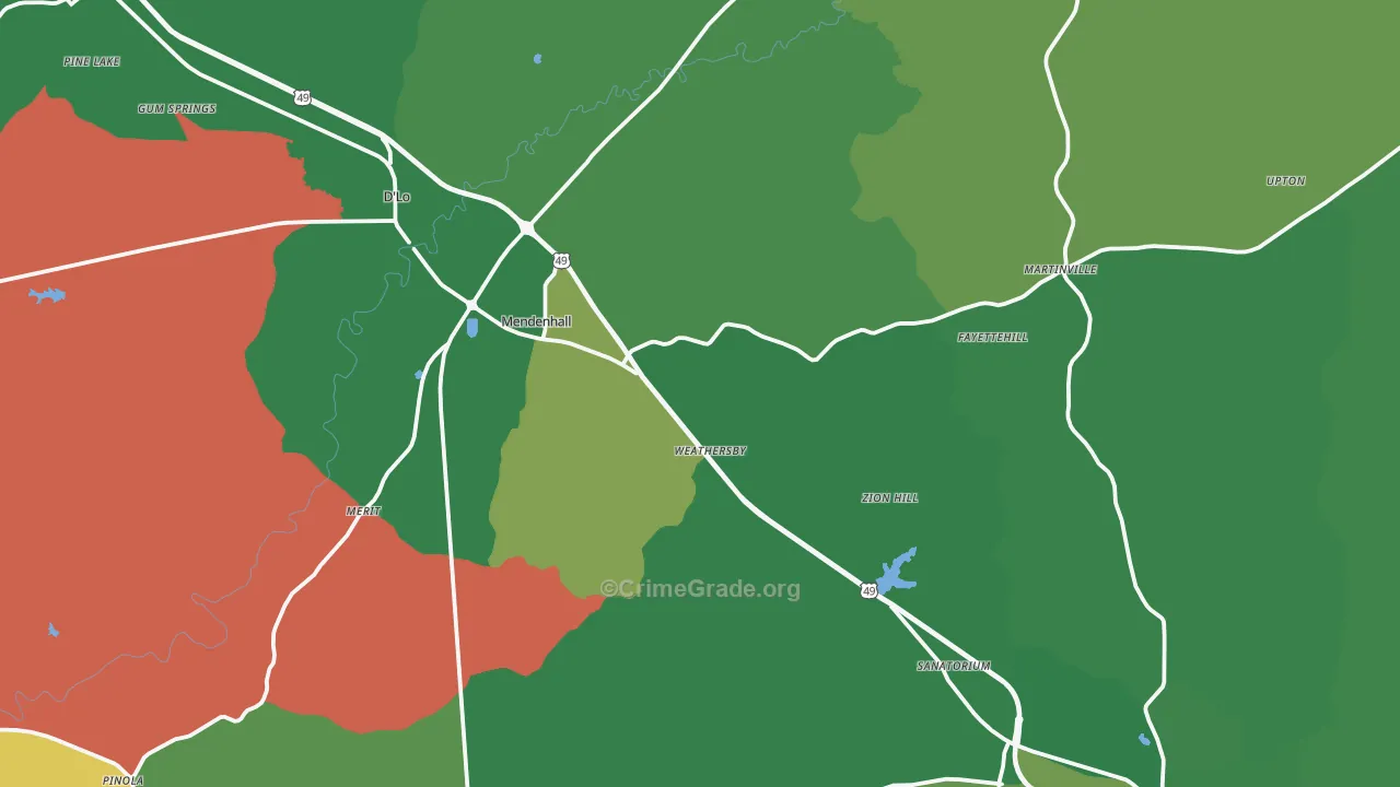 Mendenhall, MS Map of Vehicle Theft Rates
