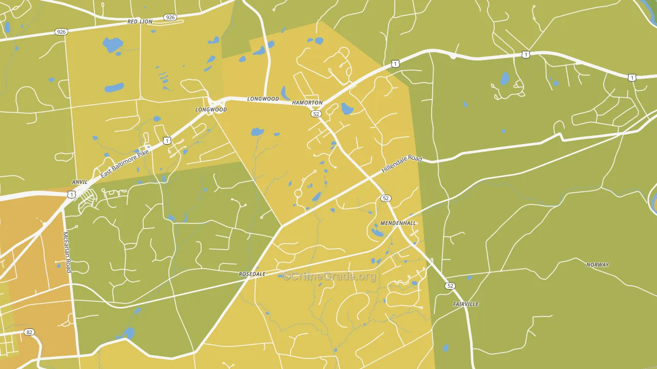 Mendenhall, PA Map of Vehicle Theft Rates