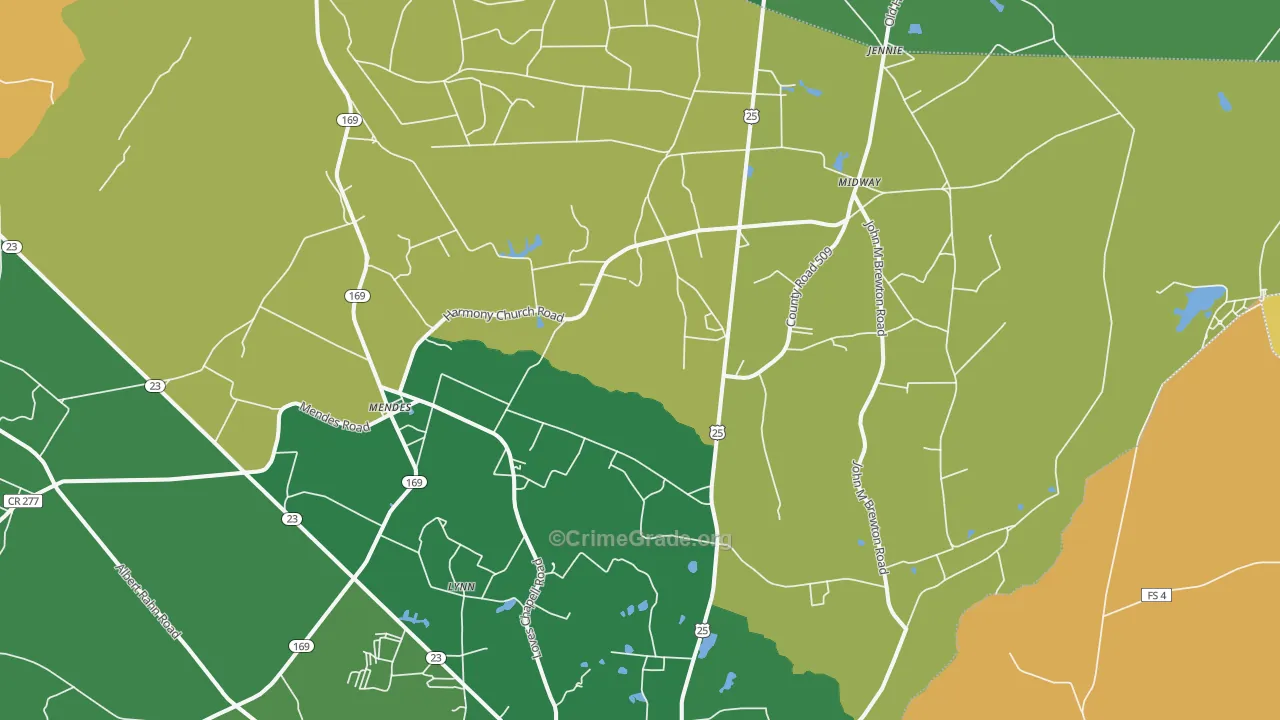 Mendes, GA Map of Vehicle Theft Rates